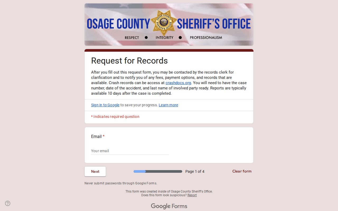 Osage County released inmate records request form
